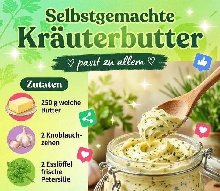 Selbstgemachte Kräuterbutter mit frischen Kräutern und Gewürzen