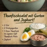 Thunfischsalat mit Ei und Joghurt angerichtet auf einem Teller.