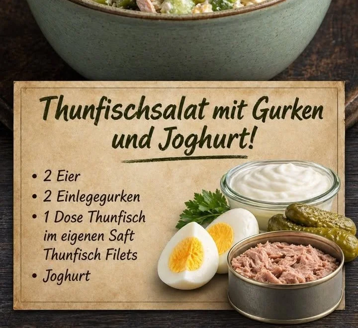 Thunfischsalat mit Ei und Joghurt angerichtet auf einem Teller.