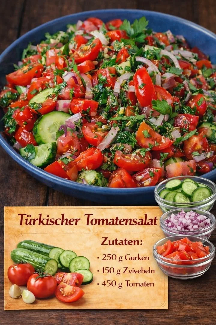 Türkischer Tomatensalat mit frischen Zutaten auf einem Teller