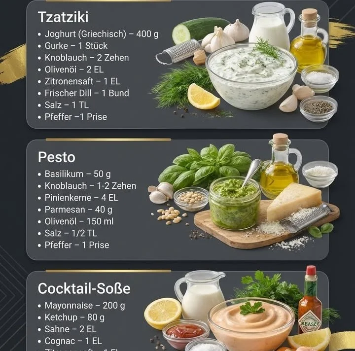 Schüssel mit frischem Tzatziki-Dip aus Joghurt, Gurken und Knoblauch.