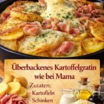 Überbackenes Kartoffelgratin nach Mama's Rezept, goldbraun und cremig.