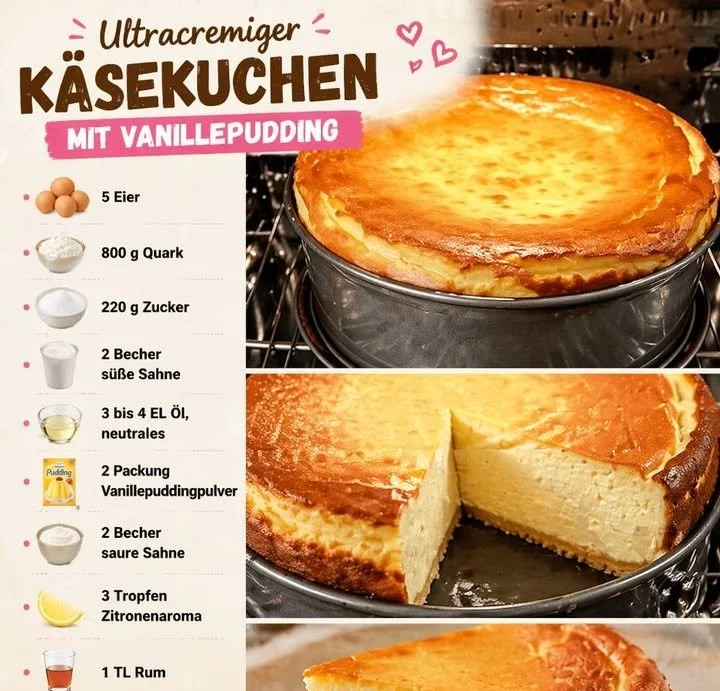 Ultracremiger Käsekuchen mit Pudding auf einem Kuchenstand