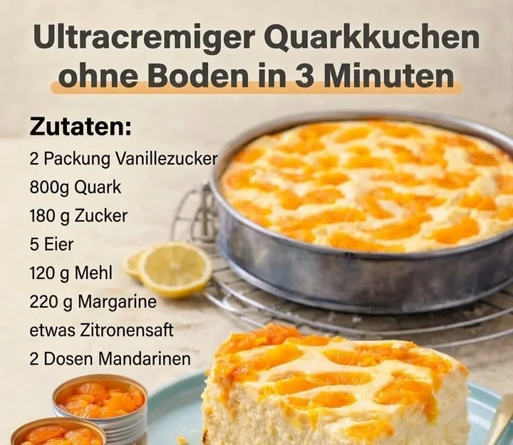 Ultracremiger Quarkkuchen ohne Boden mit Mandarinen, perfekt für jeden Anlass