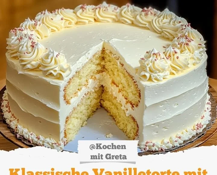 Leckere Vanilletorte mit zarter Buttercreme auf einem Teller