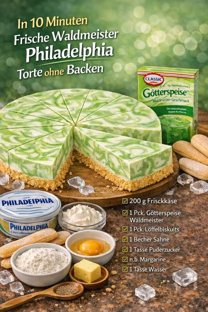 Waldmeister Philadelphia Torte ohne Backen, lecker und schnell zubereitet