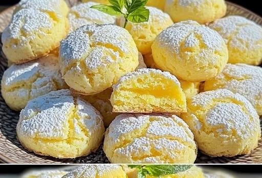 Weiche Zitronenbiskuits auf einem Teller, frisch gebacken und verziert