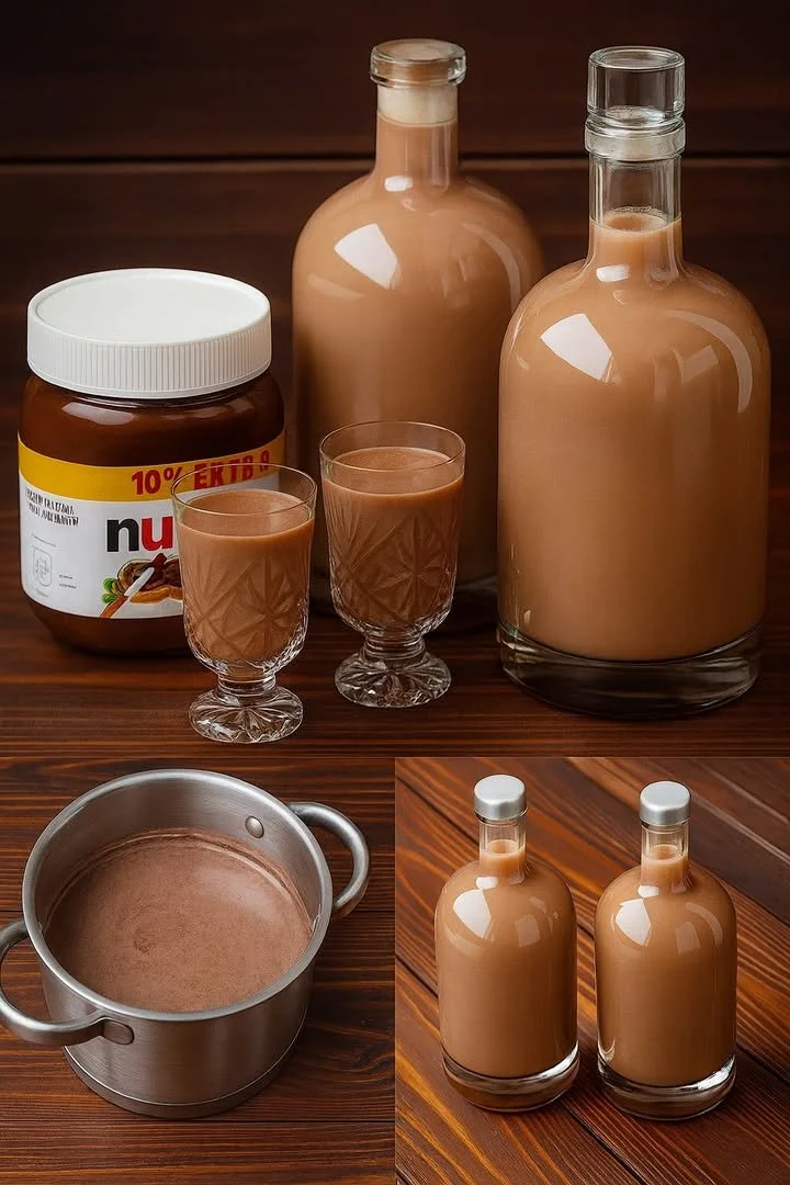 Weihnachtlicher Nutella Likör in einem Glas mit festlichem Hintergrund