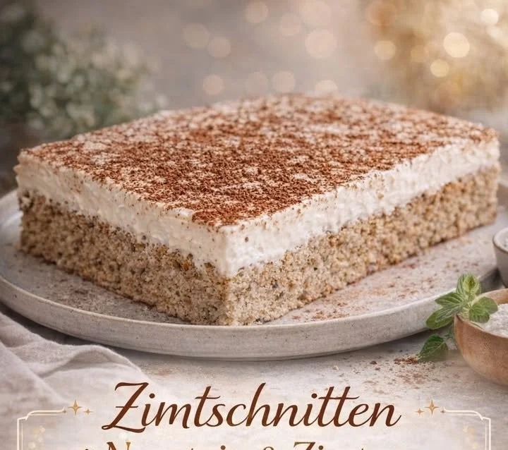 Zimtschnitten mit Nussteig und Zimtcreme auf einem Teller
