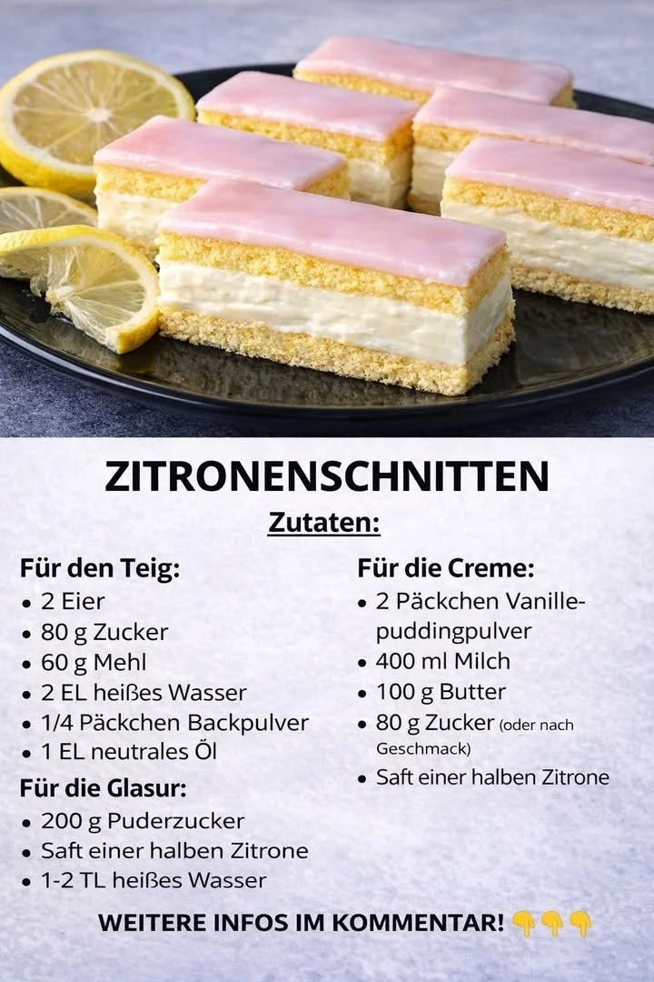 Zitronen-Cremeschnitten mit limonene Creme auf einem Teller