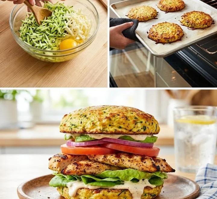 Zucchini-Käse-Burger auf einem Teller mit frischem Gemüse