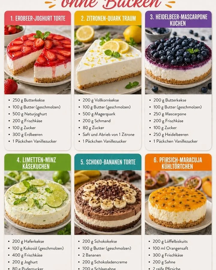 Erfrischende Sommerkuchen ohne Backen für warme Sommertage.