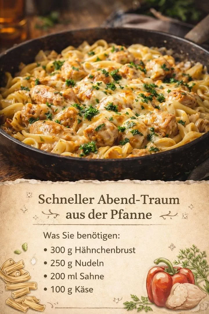 Leckeres Abend-Traum Gericht aus der Pfanne mit frischen Zutaten.