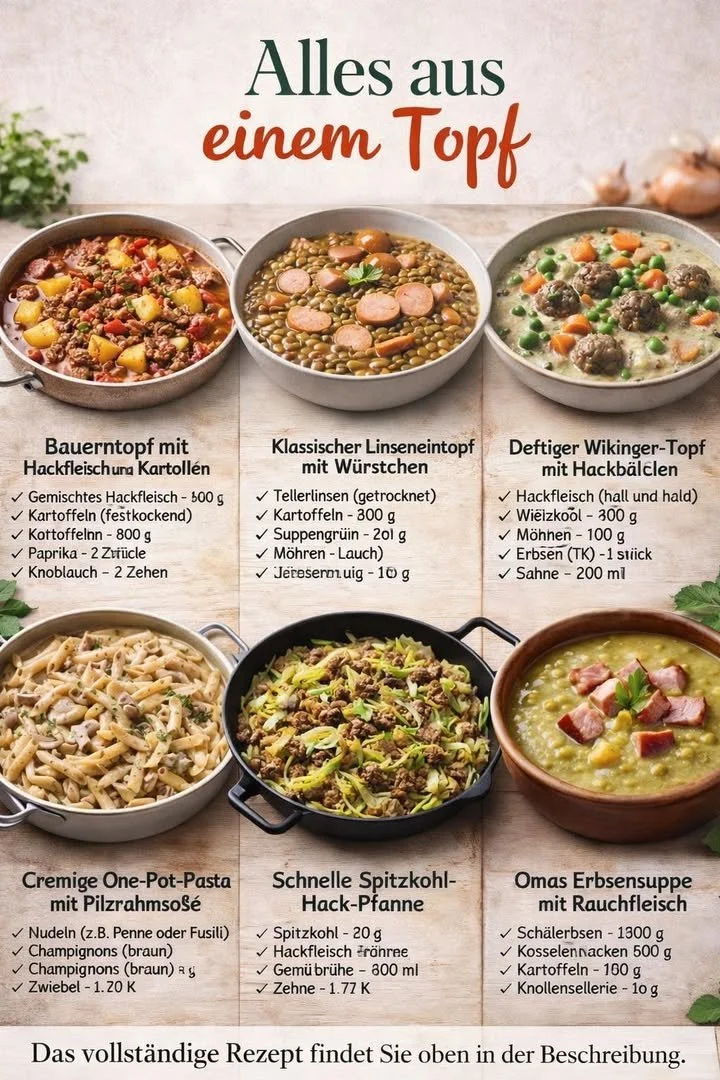 Deftige Sattmacher: 6 Rezepte aus einem Topf für köstliche Mahlzeiten.
