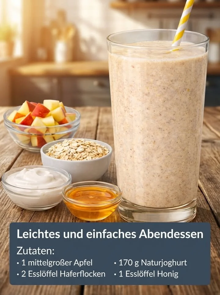 Gesunder Apfel-Hafer-Joghurt-Smoothie in einem Glas mit frischen Äpfeln und Haferflocken