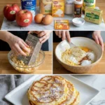 Apfel-Joghurt-Pfannkuchen auf einem Teller mit frischen Äpfeln