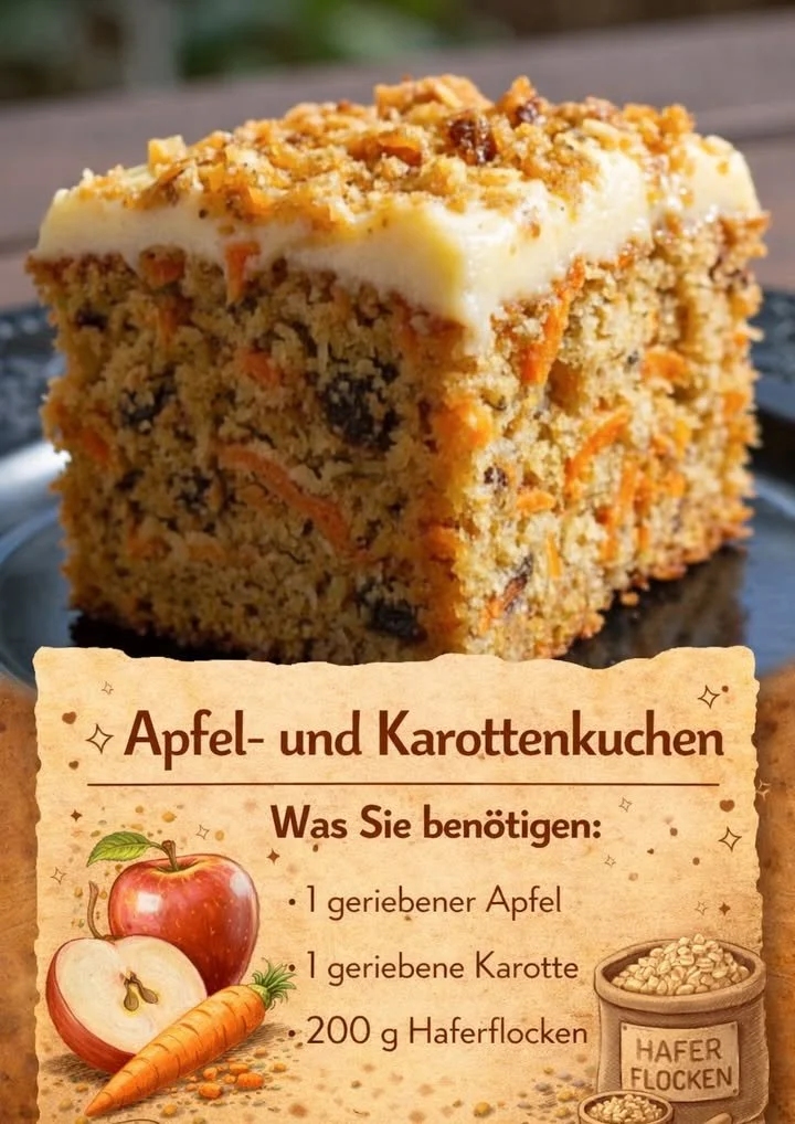 Saftiger Apfel Karottenkuchen mit frischen Äpfeln und Karotten