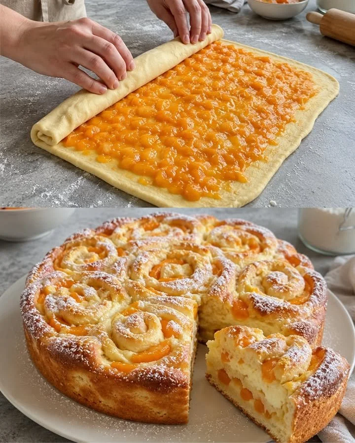 Aprikosen-Rahm-Rosenkuchen mit fruchtigem Belag und sahnigem Finish