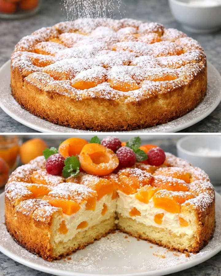 Köstlicher Aprikosenkuchen auf einem Tisch serviert