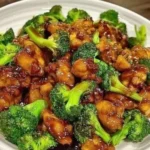 Asiatisches Brokkoli-Hähnchen mit frischem Gemüse auf einem Teller