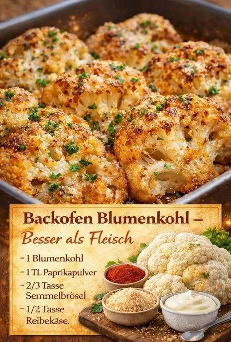 Gebackener Blumenkohl aus dem Backofen mit würziger Kruste