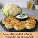 Schnelle Frikadellen mit Blumenkohl auf einem Teller serviert