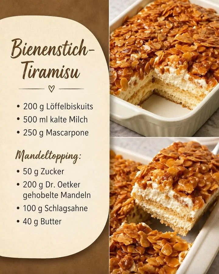 Bienenstich Kuchen mit Vanillepudding und Mandeln