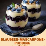 Leckerer Blaubeer-Mascarpone-Pudding in einer eleganten Dessertschale.