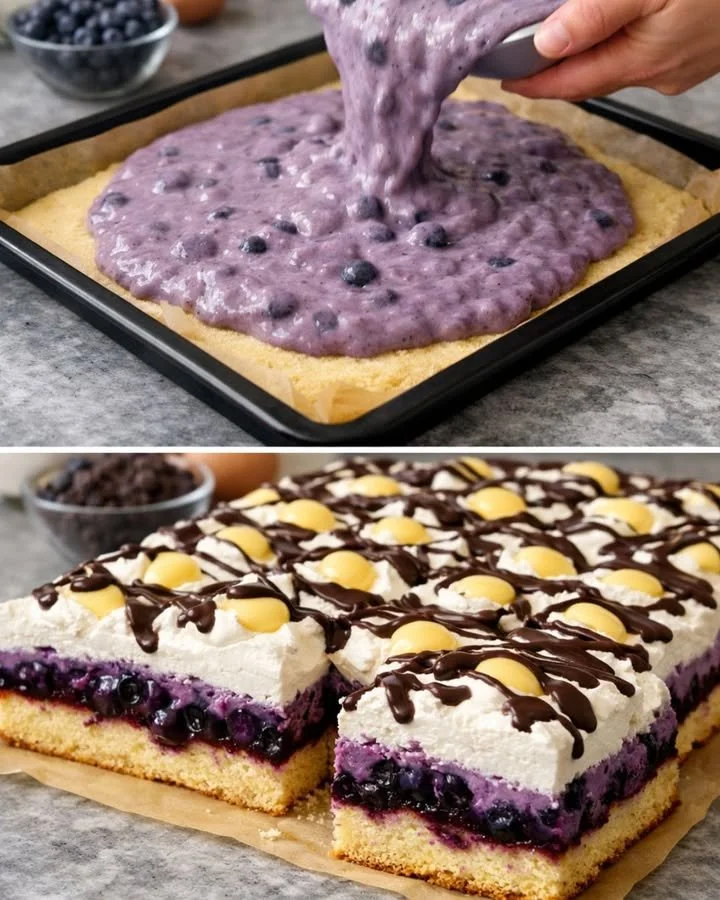 Leckerer Blaubeerkuchen mit frischen Blaubeeren auf einem Teller