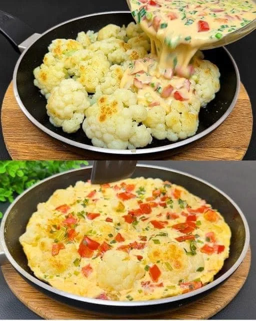 Rezept für Blumenkohl mit Eiern auf einem Teller angerichtet