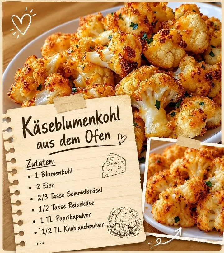 Blumenkohl mit goldbrauner Käsekruste aus dem Ofen
