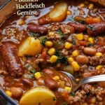 Schüsseln mit einem leckeren Bohneneintopf aus frischen Zutaten.