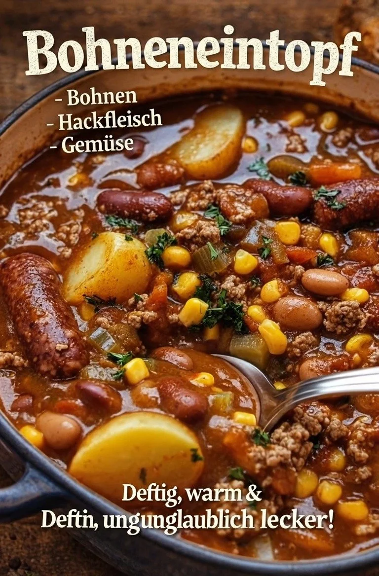 Schüsseln mit einem leckeren Bohneneintopf aus frischen Zutaten.