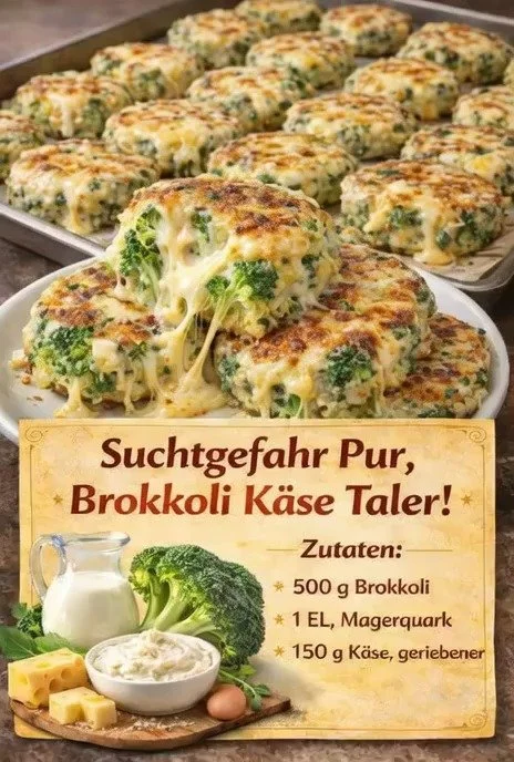 Leckere Brokkoli Käsetaler auf einem Teller serviert