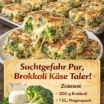 Leckere Brokkoli Käsetaler auf einem Teller serviert.