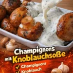 Leckere Champignons in Knoblauchsoße auf einem Teller serviert