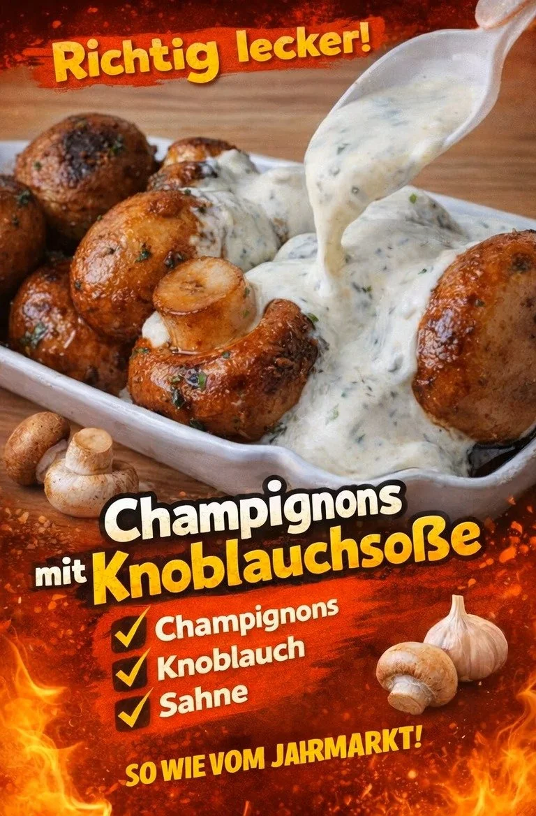 Leckere Champignons in Knoblauchsoße auf einem Teller serviert