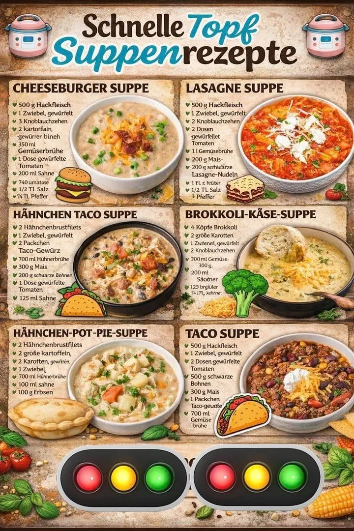 Schale Cheeseburger-Suppe mit frischen Zutaten und Käse