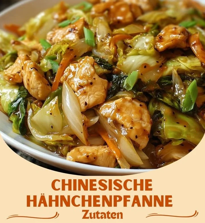 Chinesische Hähnchenpfanne mit Spitzkohl und Zwiebel im Wok zubereitet