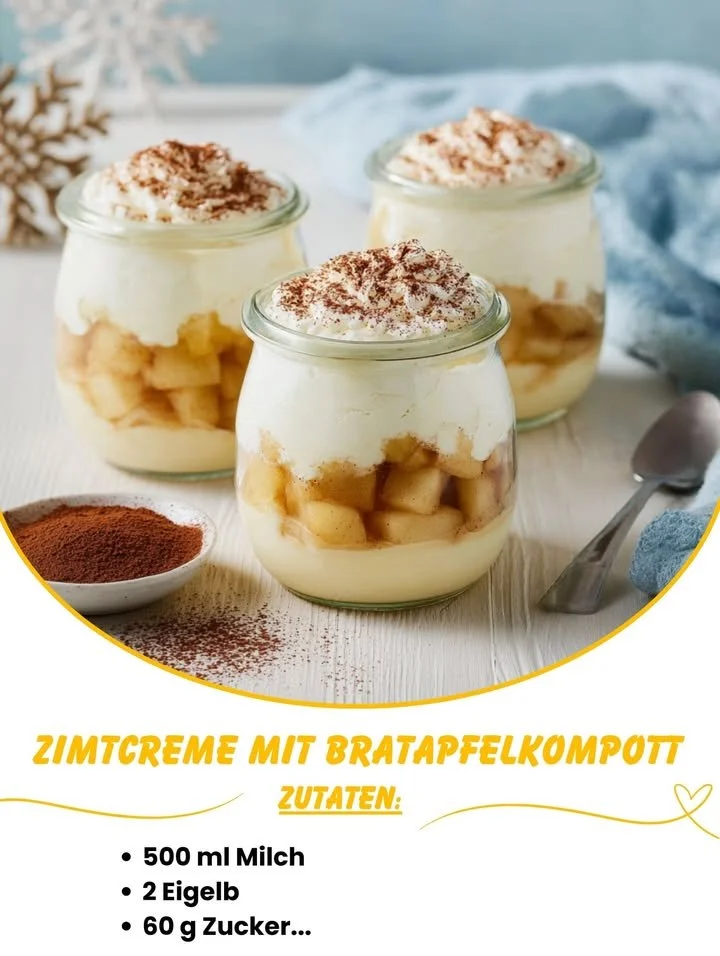 Zimtcreme mit gebackenem Apfelkompott serviert in einer Schüssel