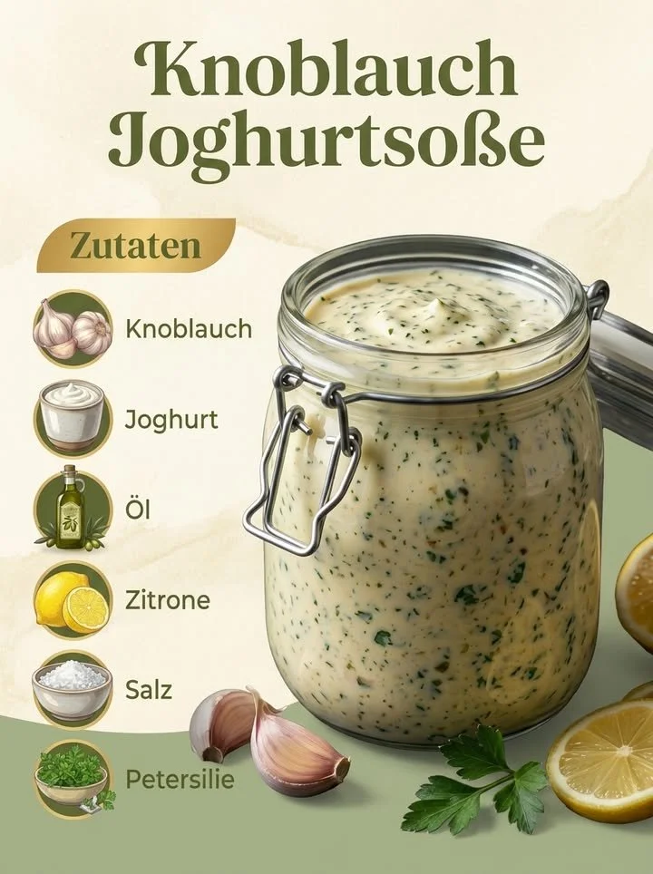 Cremige Knoblauch-Joghurtsoße für Salate und Grillgerichte