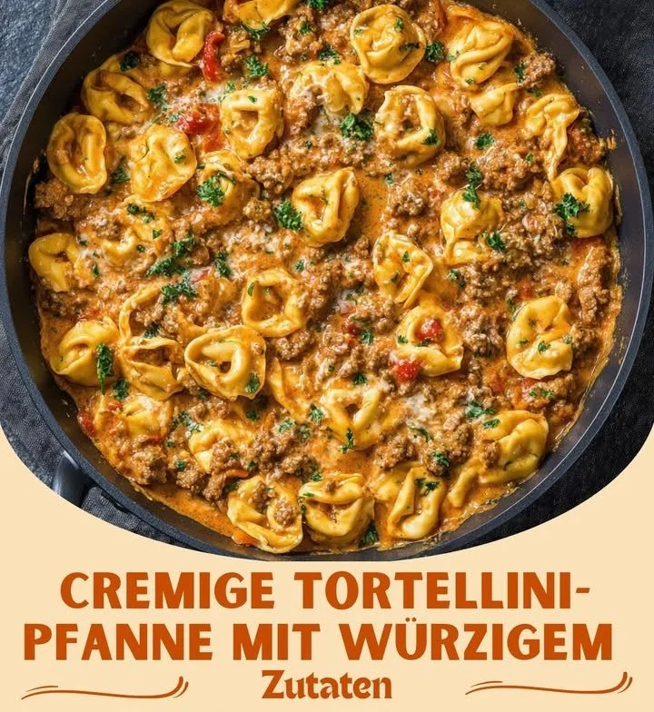 Cremige Tortellini-Pfanne mit würzigem Hack und frischem Gemüse