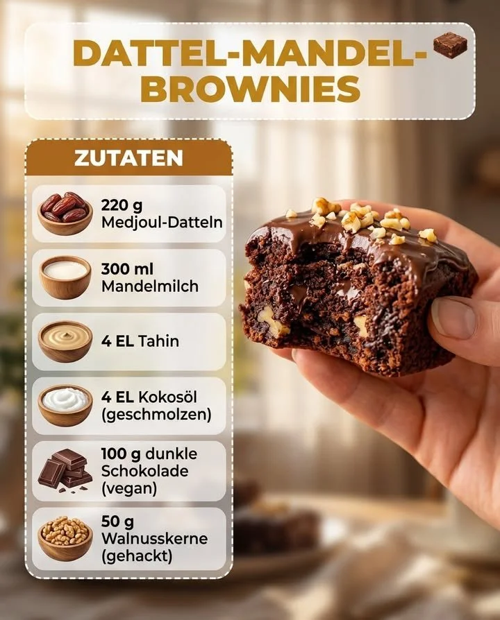 Leckere Dattel-Mandel-Brownies mit Nüssen und Schokolade