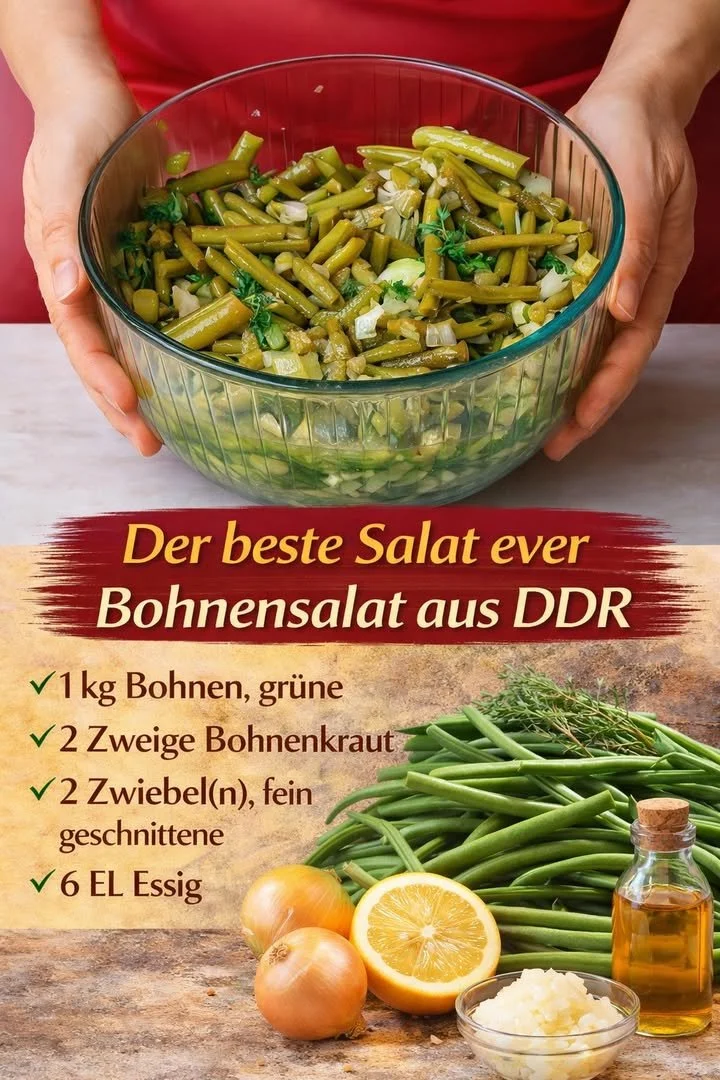 DDR Bohnensalat auf einem Teller mit frischen Zutaten