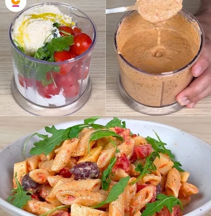 Schüssel mit herrlicher kalter Pasta, ideal für den Sommer