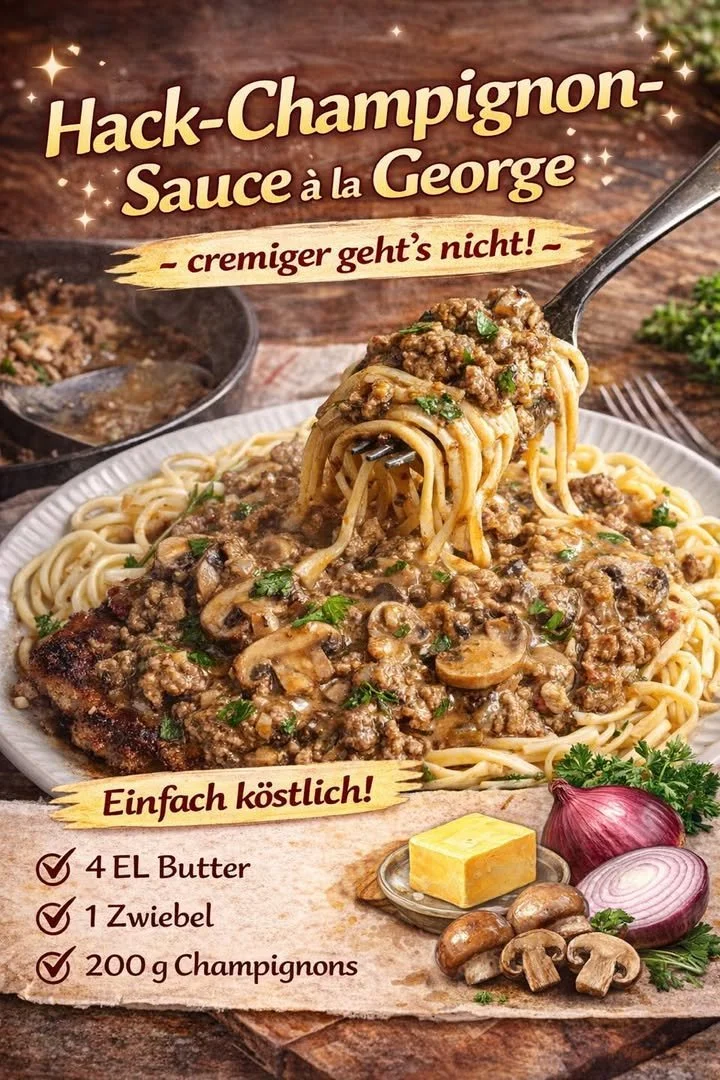 Cremige Hack-Champignon-Sauce in einer Schüssel serviert