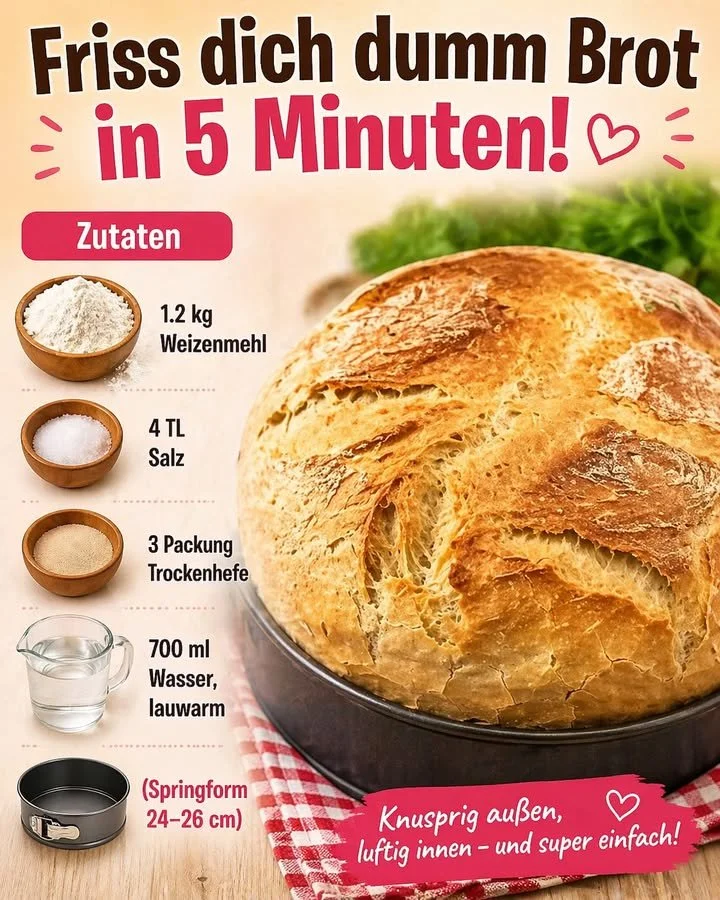 Friss dich dumm Brot in 5 Minuten zubereiten – schnelles Rezept für Brot-Liebhaber