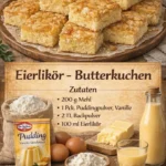 Eierlikör Butterkuchen auf einem hübschen Teller serviert