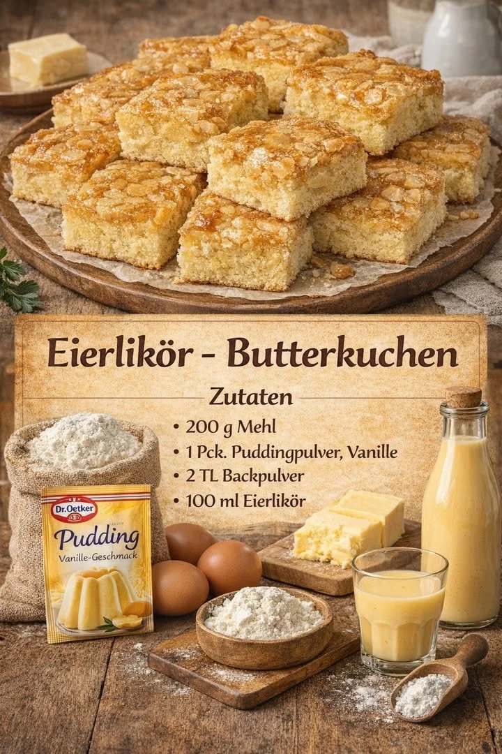 Eierlikör Butterkuchen auf einem hübschen Teller serviert