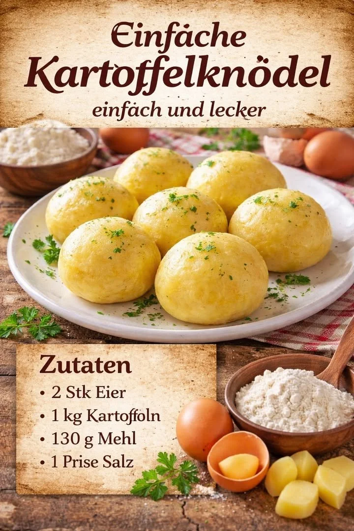 Einfache Kartoffelknödel auf einem Teller serviert